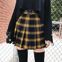 Осенне-зимние женские модные юбки в стиле Харадзюку, милая желтая черная красная плиссированная юбка в стиле панк с высокой талией, женская короткая мини-юбка