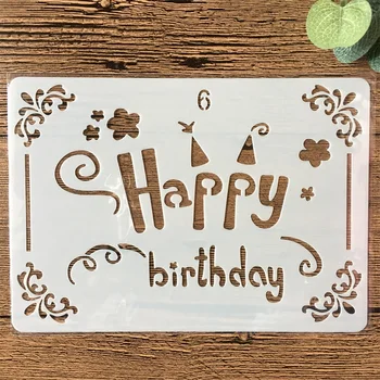 

New 18cm Happy Birthday Plum DIY Layering Stencils Painting Scrapbook Coloring Embossing Album Decorative Paper Card Template