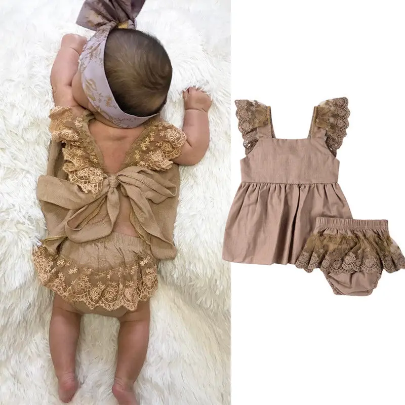 2pcs Newborn Baby Girl Infant Clothes Outfit Set Lace Top T shirt Dress