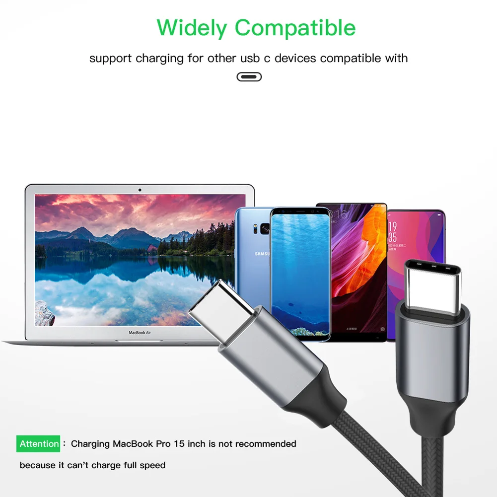 Jetjoy USB C к USB C type C кабель Male to Male 3A PD кабель для быстрой зарядки данных зарядный кабель нейлоновый плетеный провод PD 18 Вт Быстрая зарядка