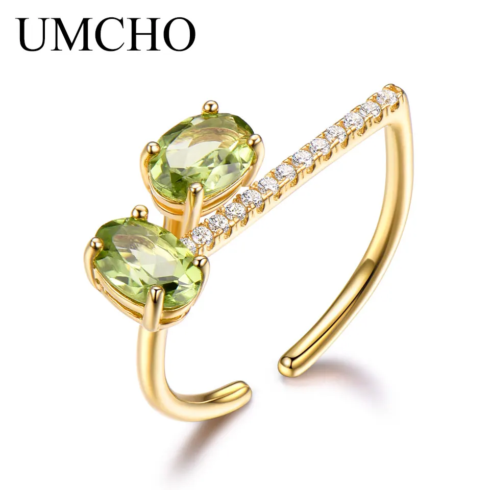 

UMCHO Natural Peridot Solid 925 Sterling Silver Ring Colorful Gemstones Elegant Engagement Wedding Romantic Gift Fine Jewelry