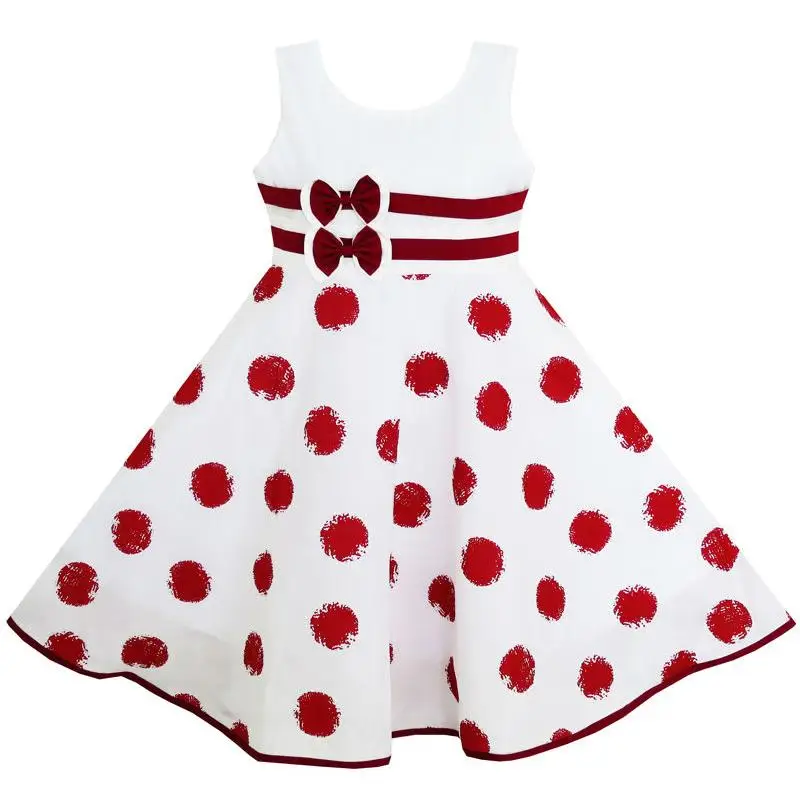 Sunny Fashion платья для девочек платье Вино красный Полька Точка Круг Двойной Галстук