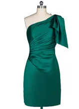 100% echt Bild Kurze Formale Cocktailkleider Satin Eine Schulter Satin 2016 vestidos madre de la novia vestido de madrinha