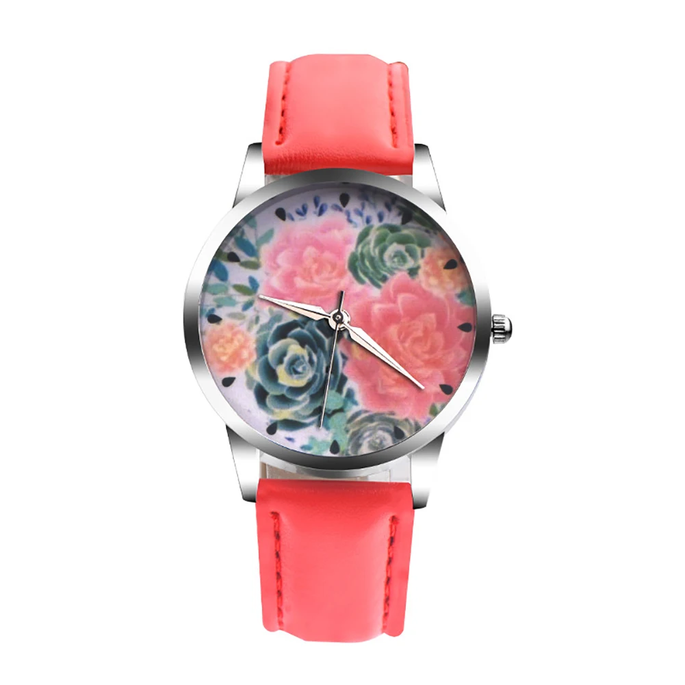 Модные повседневные женские часы Фламинго цветок животное женские часы с кожаным ремешком кварцевые наручные часы Relogio Feminino - Цвет: Красный