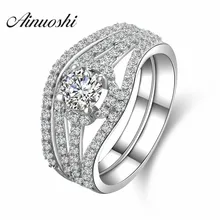 AINUOSHI Luxury Queen Halo Ring 925 Sterling Silver 4 Prongs Round Cut Bridal Ring Engagement Wedding Women Jewelry Ring Set
