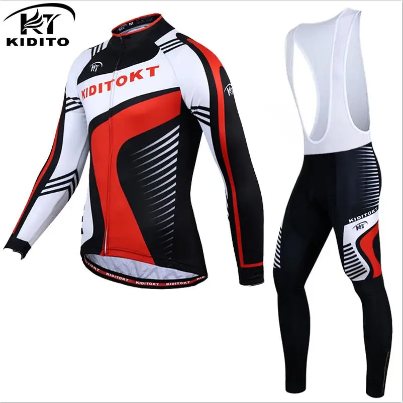 KIDITOKT, зимняя футболка с длинным рукавом, наборы, профессиональная велосипедная Джерси, Ropa Ciclismo, гелевая дышащая подкладка, комбинезон, оборудование для езды на велосипеде, костюм - Цвет: BJK-BL-1101