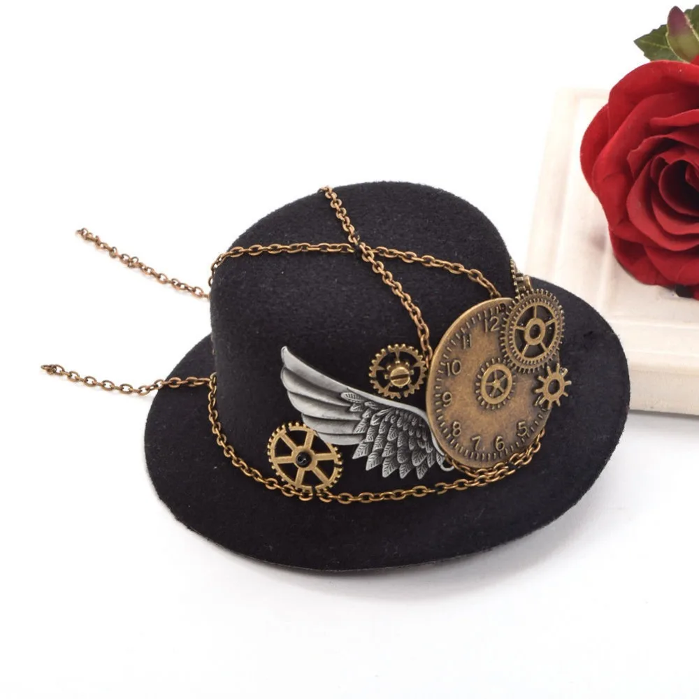 

1pcs Gothic Geer Wing Chain Girl Hair Clip Women Mini Hat Hairclip Steampunk Headwear Lolita Cosplay Fedoras Hat Party Hat