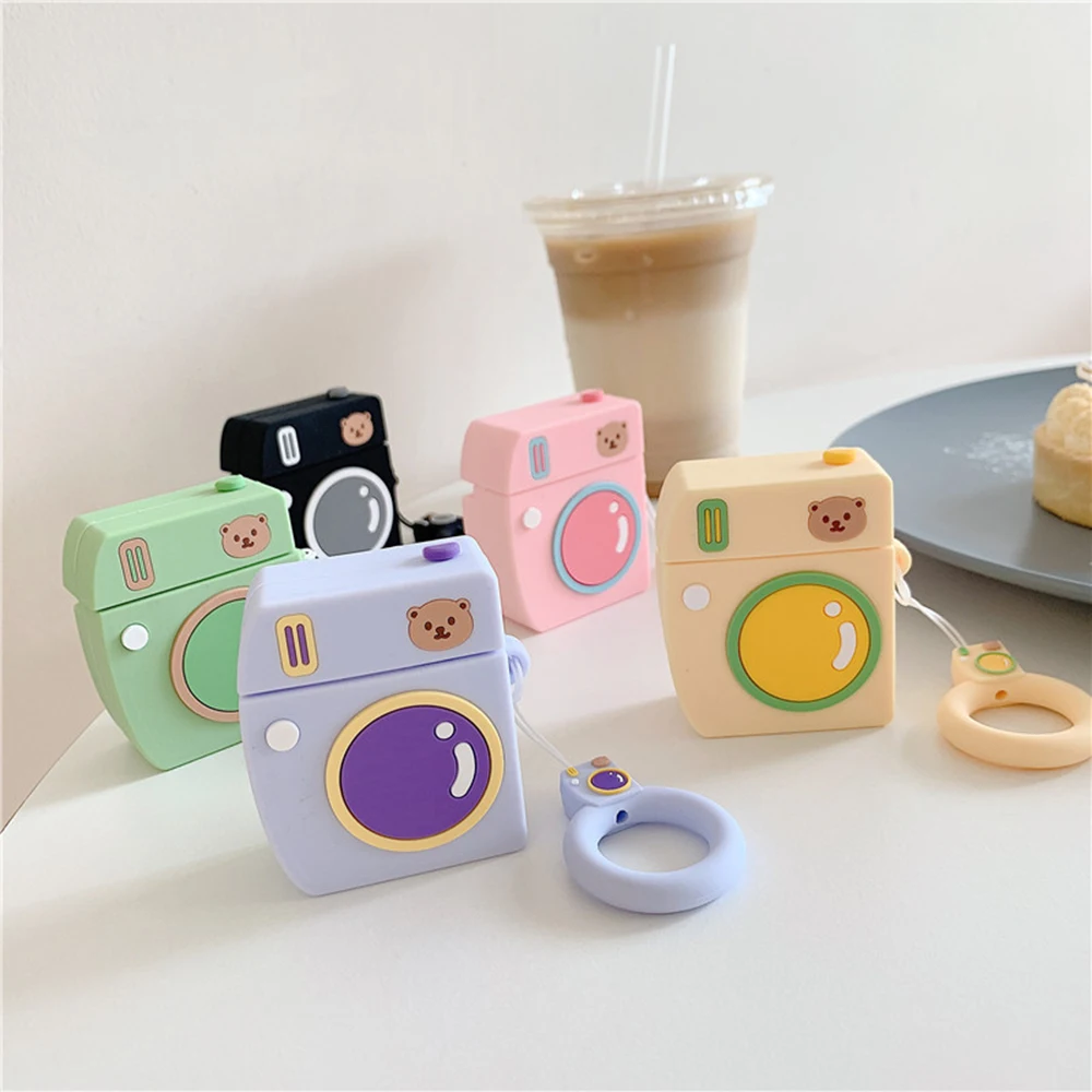 

Fashion Cute Cartoon Silicone Earphone Case For Airpods Camera Shape Case Protective Cover Bag For Airpod Wireless Headset