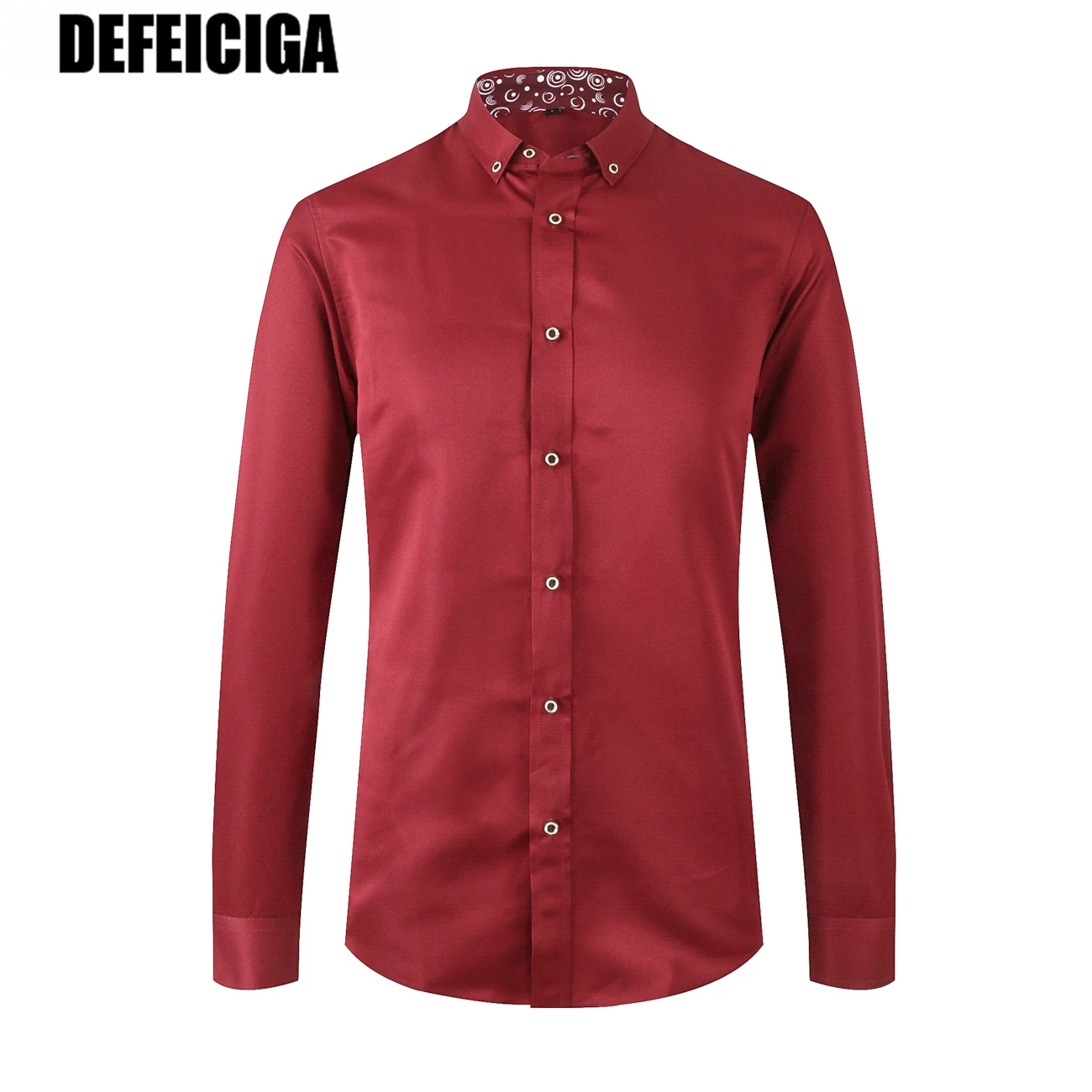 

2019 DEFEICIGA Brand Men Dress Shirt Long Sleeve Casual Slim Fit Man Shirts High Quality Solid Business Red Shirt Male 049