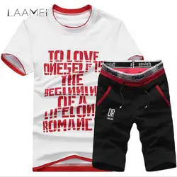Laamei мужской спортивный костюм с буквенным принтом, мужской костюм для фитнеса, Мужская футболка с коротким рукавом + короткие штаны