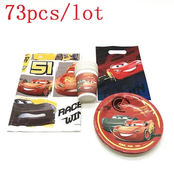 

73pcs/lot Disney Cars Theme Paper Cups Plates Anniversary Boy Favors Birthday Party Lightning McQueen Gift Bag Decoration Supply