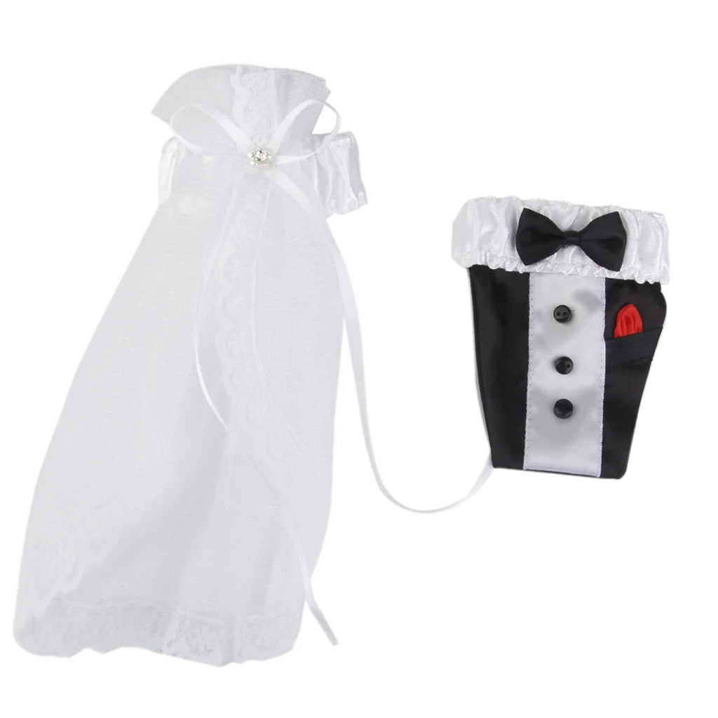 2 pcs Lovely Bride Groom Dress Wedding Bridal Wine Glass Champagne Cup Cover Holiday DIY Decoration