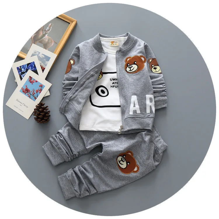 Весенне-осенний комплект одежды для маленьких мальчиков, спортивный костюм для мальчиков, комплект одежды с милым рисунком для малышей Повседневная футболка+ пальто+ штаны