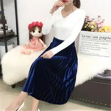 Новая осенне-зимняя женская модная бархатная плиссированная юбка, великолепные черные юбки, женские повседневные юбки миди с эластичной резинкой на талии ZZ552