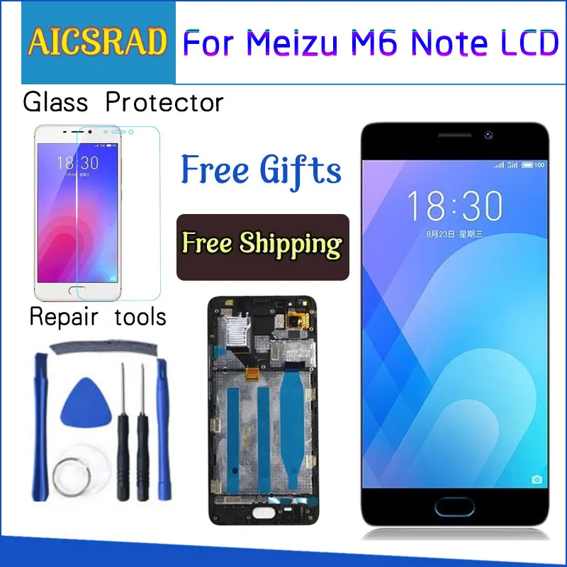 

AICSRAD For Meizu M6 Note Touch Screen Digitizer + LCD Display For Meizu Note 6 5.5" Cellphone Black White Color