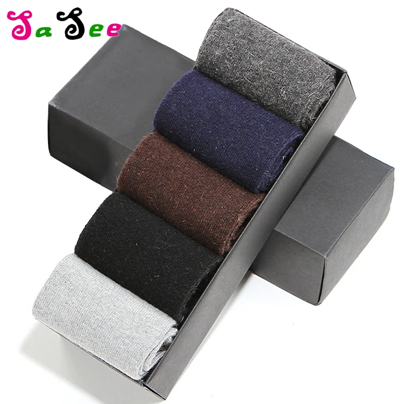 

5 Pairs Autumn Winter Business Warm Socks Men Thickening High Quality Keep Warm Rabbit Wool Solid Color Pattern Sock Meias NeW