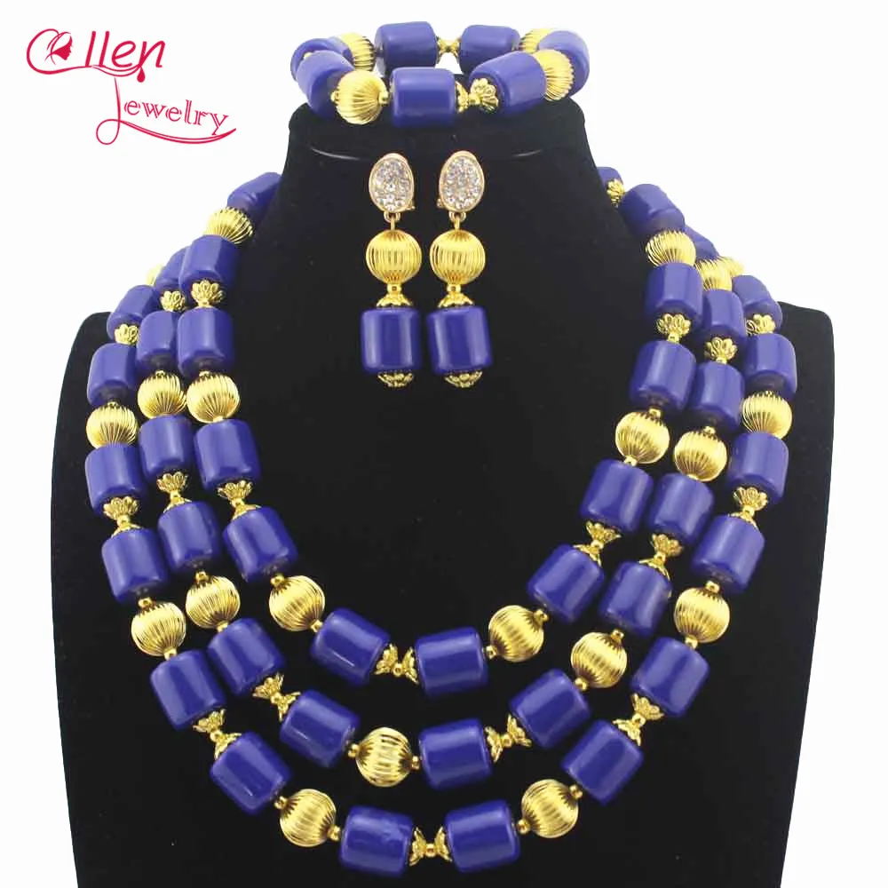 New Royal Blue Beads women Necklace set Nigerian Wedding African