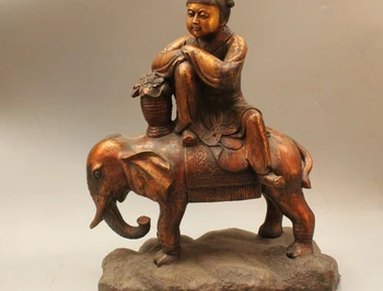 

18"China Chinese Bronze Gild Eight Immortals Seat Elephant Lan Cai He Buddha