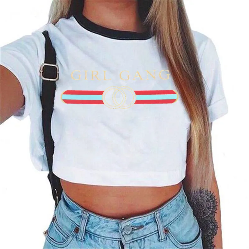 Womens VOGUE Letter Crop Top Short Sleeve T Shirts Women Brand New Casual Tee Tops Summer Female T Shirt Cute Cropped Top