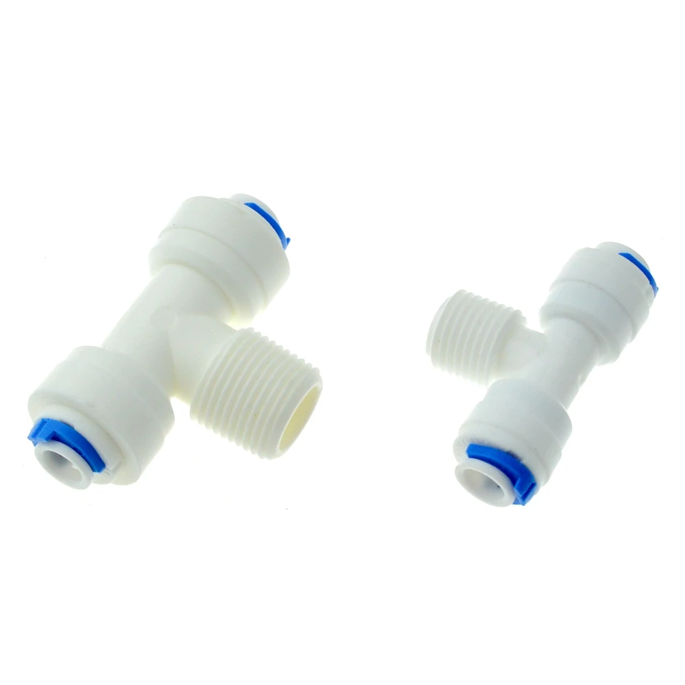 

Reverse Osmosis System Fitting T Shape Tee 1/4" 3/8" OD Hose To 1/4" BSP Male Thread RO Water Plastic Pipe Quick Connector