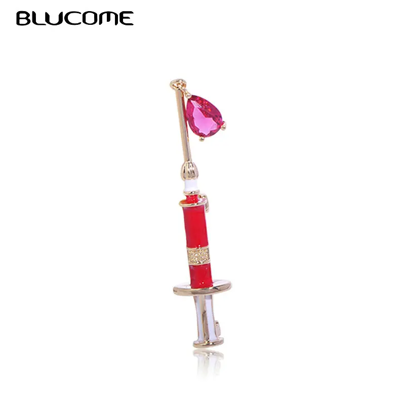 

Blucome Vivid Syringe Enamel Brooch Pins Zircon Water Drop Women Doctor Nurse Work Banquet Accessories Medical Suit Collar Clip