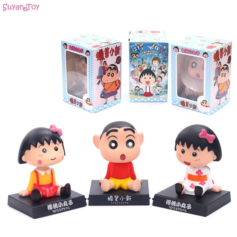 

Cute Chibi Maruko Chan Action Figures Car Decoration PVC Crayon Shinchan Shake Head Holder Bracket Toys Brinquedos Anime Gifts