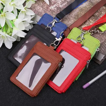 

Leather ID Badge Cards Holder Lanyard Credit Card Case Business Organizer Bag
