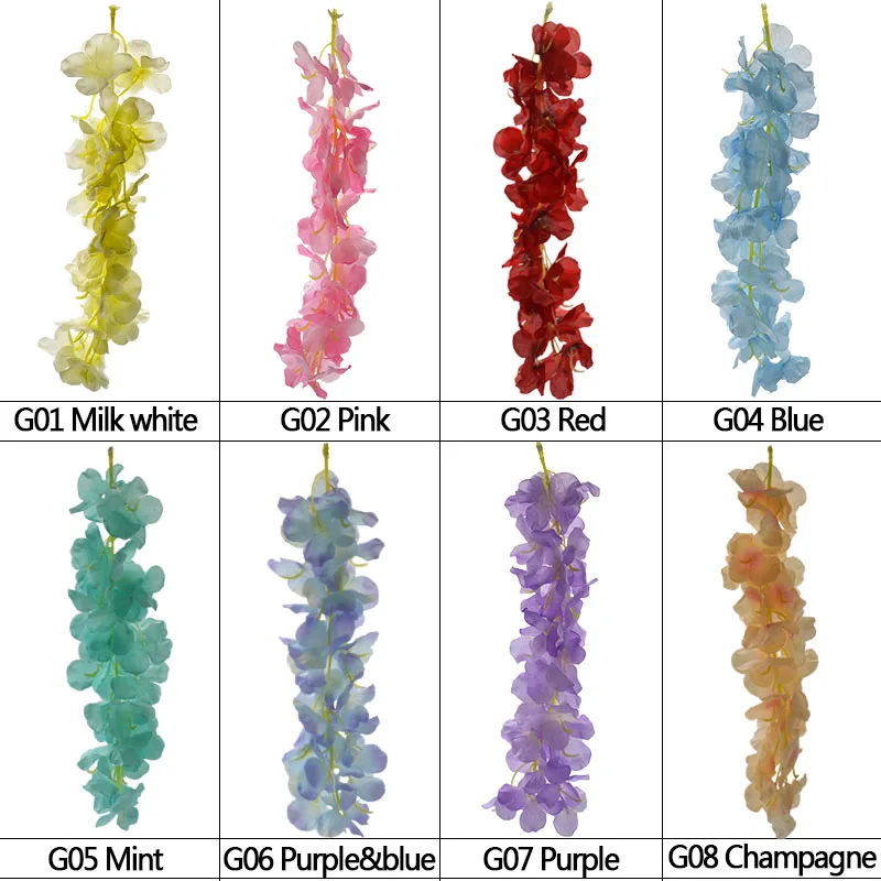 1M/33CM Artificial Silk Hydrangea Wisteria Flower String For Wedding Arch Square Rattan Wall Hanging Basket Wedding Decoration 8
