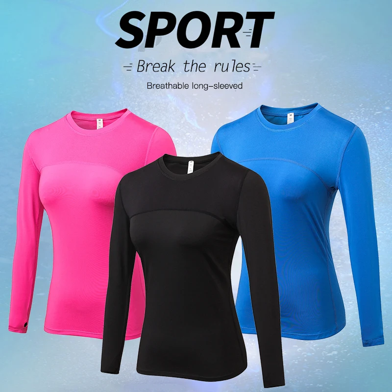 YD Women Quick Dry Running Tops Long Sleeve T shirts Body Shaper Yoga Gym Compression Tights