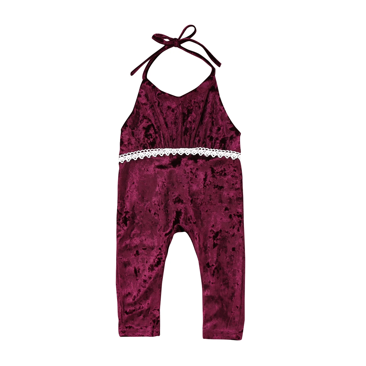 Casual Kids Baby Girls Velvet Halter Romper Backless Jumpsuit Outfits 1
