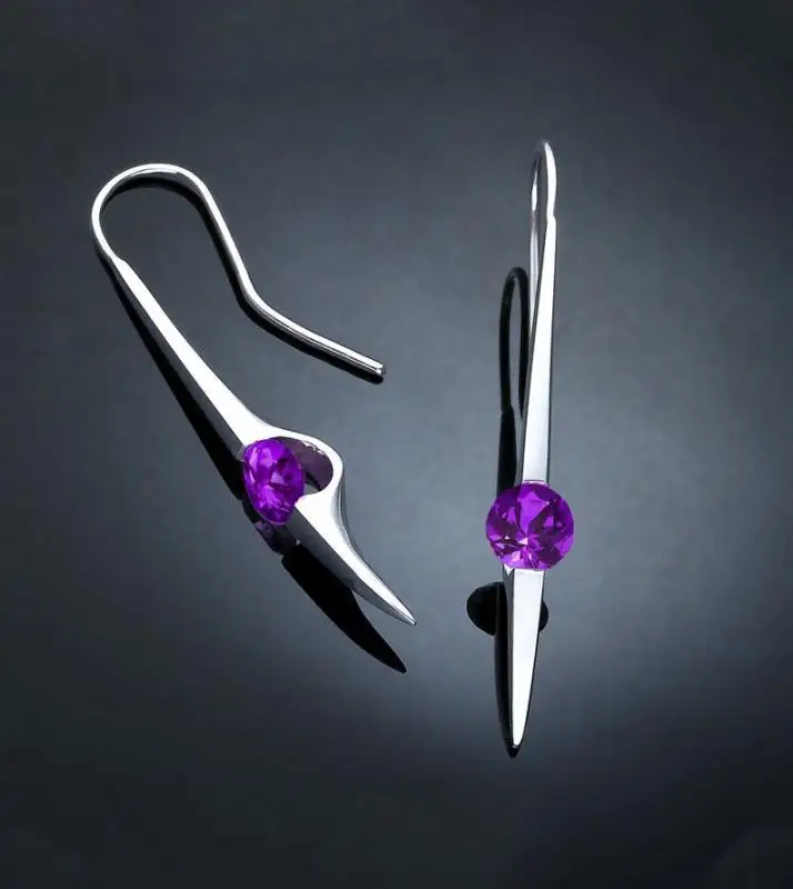 

Hainon 2019 New Fashion Silver Color Dangle Earring Green Purple Stone Cubic Zircon Long Drop Earrings For Women Party Jewelry