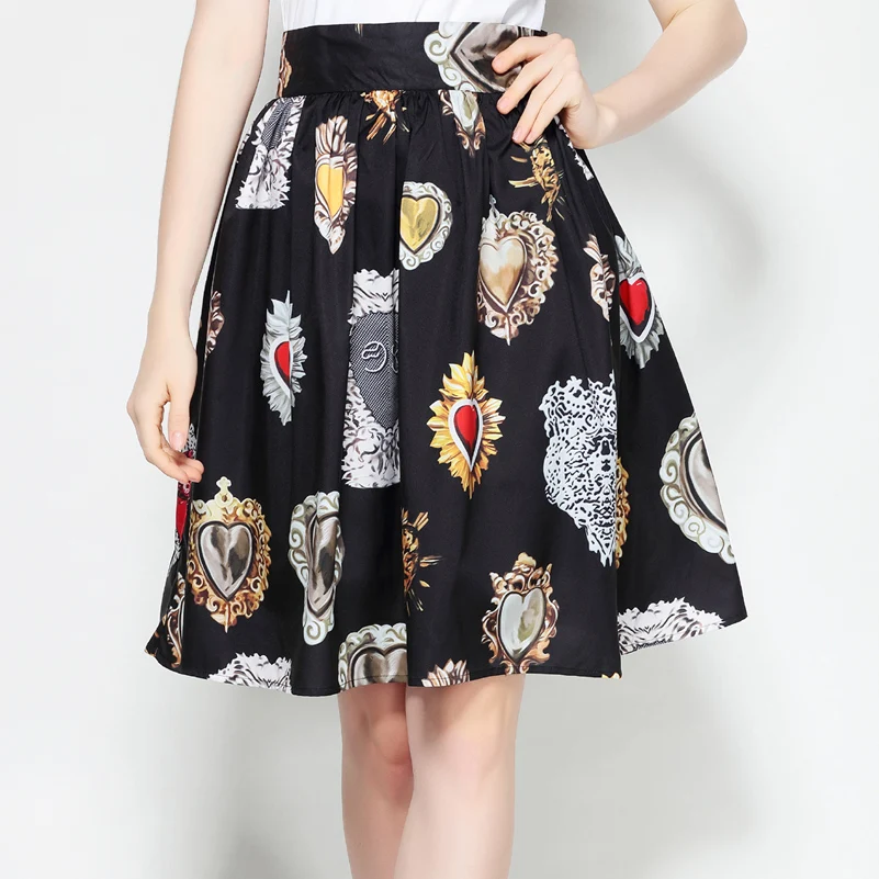 

High quality 2019 new fashion designer Vintage skirt Women's Pattern Print Retro Black Party Skirts