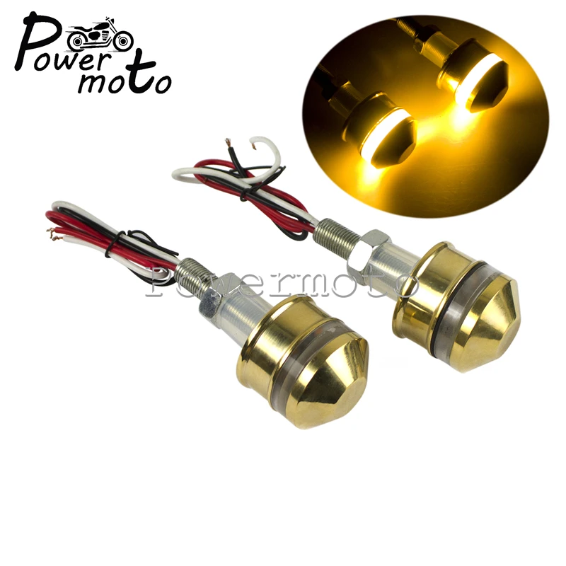 

Motorcycle Brass LED 1" 25mm Handlebar Turn Signal Light Amber Indicator Flasher Lamp 8mm Bolt For Honda Yamaha Harley KTM