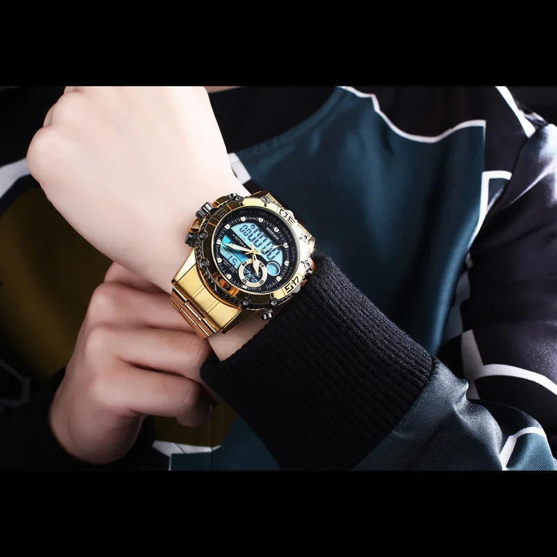 Мужские спортивные часы, цифровые кварцевые Многофункциональные мужские часы из нержавеющей стали, Брендовые мужские наручные часы AMUDA, водонепроницаемые мужские часы