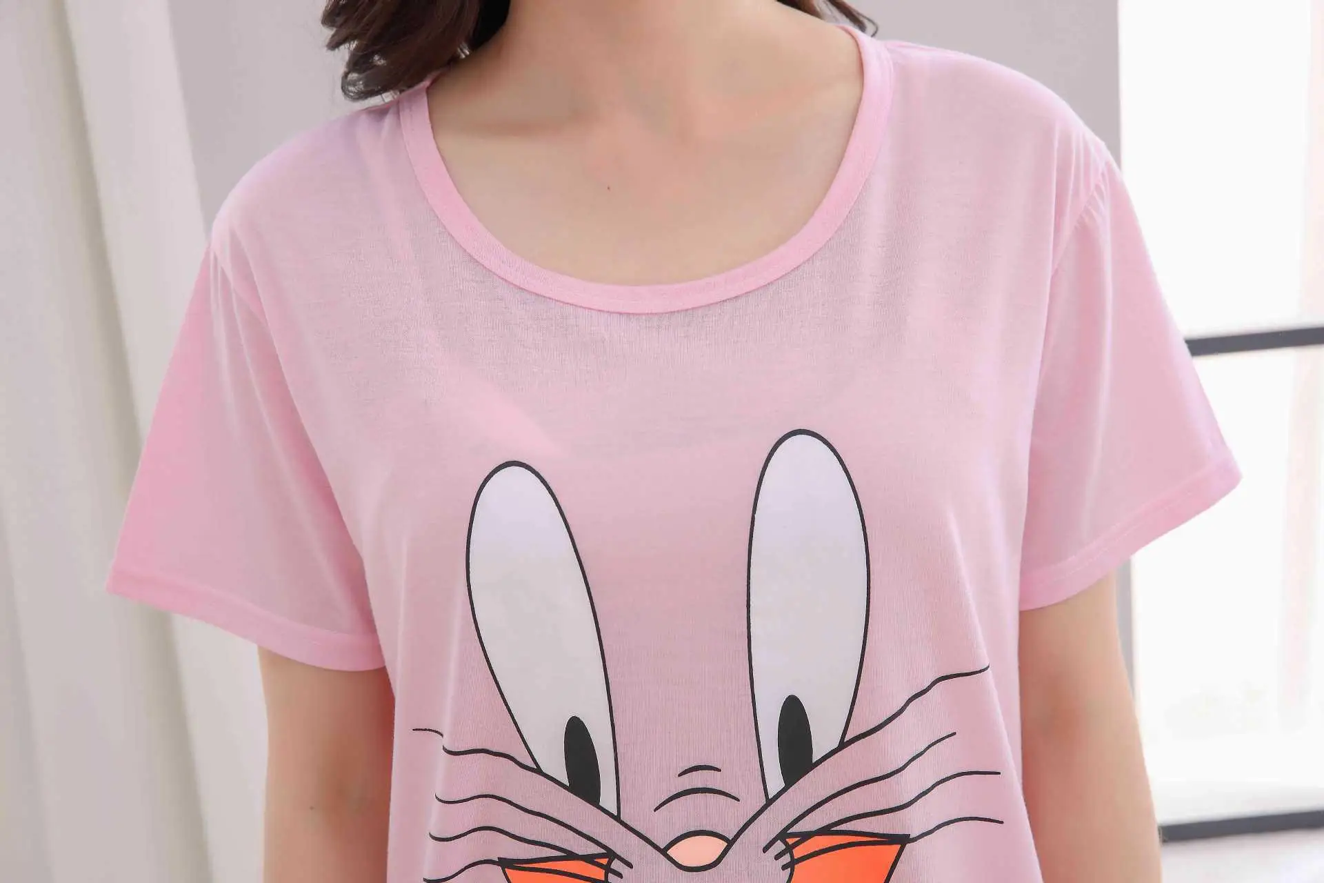 Летняя женская ночная рубашка с коротким рукавом размера плюс M-XXXL мультяшная Пижама Милая домашняя одежда для девочек хлопковая ночная рубашка - Цвет: Style 10