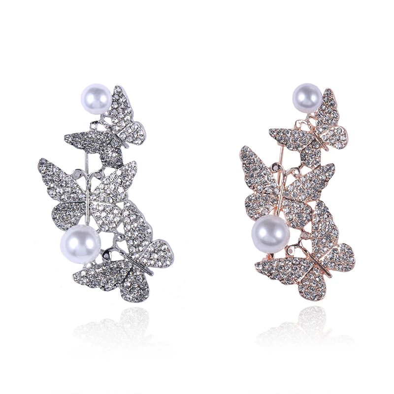

WEIMANJINGDIAN New Arrival 3 Butterflies Connected Crystal Rhinestones Brooch Pins for Women