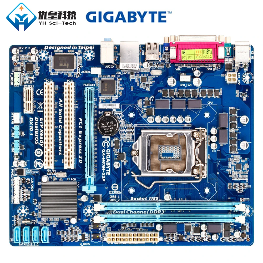 Оригинальная б/у Материнская плата Gigabyte GA-H61M-S2P Intel H61 LGA 1155 Core i7 i5 i3 DDR3 16 Гб SATA2 USB2.0 VGA