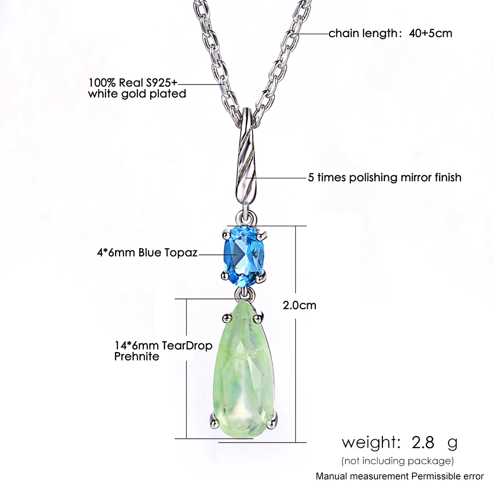 Женская цепочка с натуральным драгоценным камнем Prehnite & Topaz ожерелье из