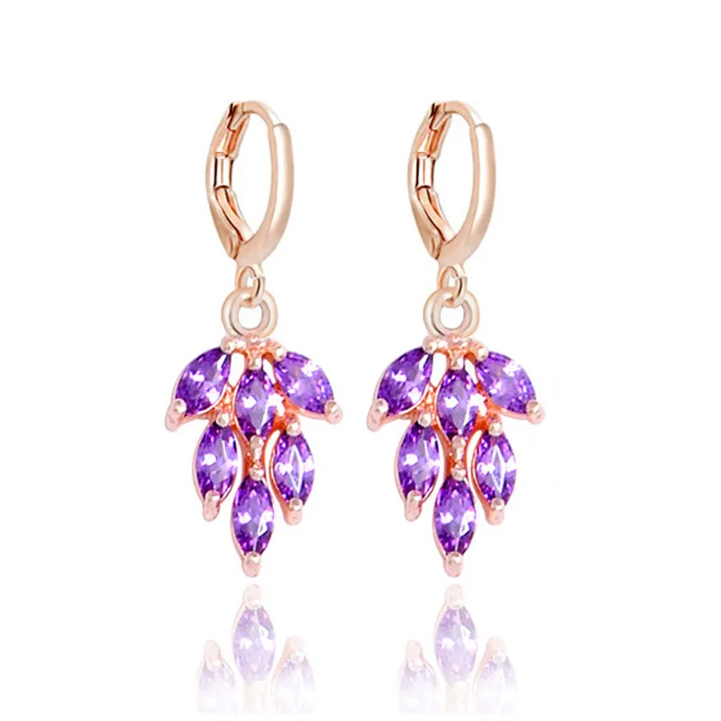 

MISANANRYNE Gold-Color Cubic Zirconia Drop Earrings Multicolor Leaf Earring For Women High Quality Costume Wedding Jewelry