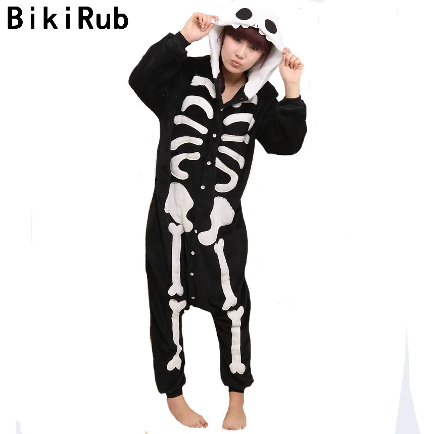Pijamas BIKIRUB pijamas de franela para mujer 2019 lindo esqueleto calavera dibujos animados ropa casa Halloween pijamas conjuntos pijama con capucha - AliExpress