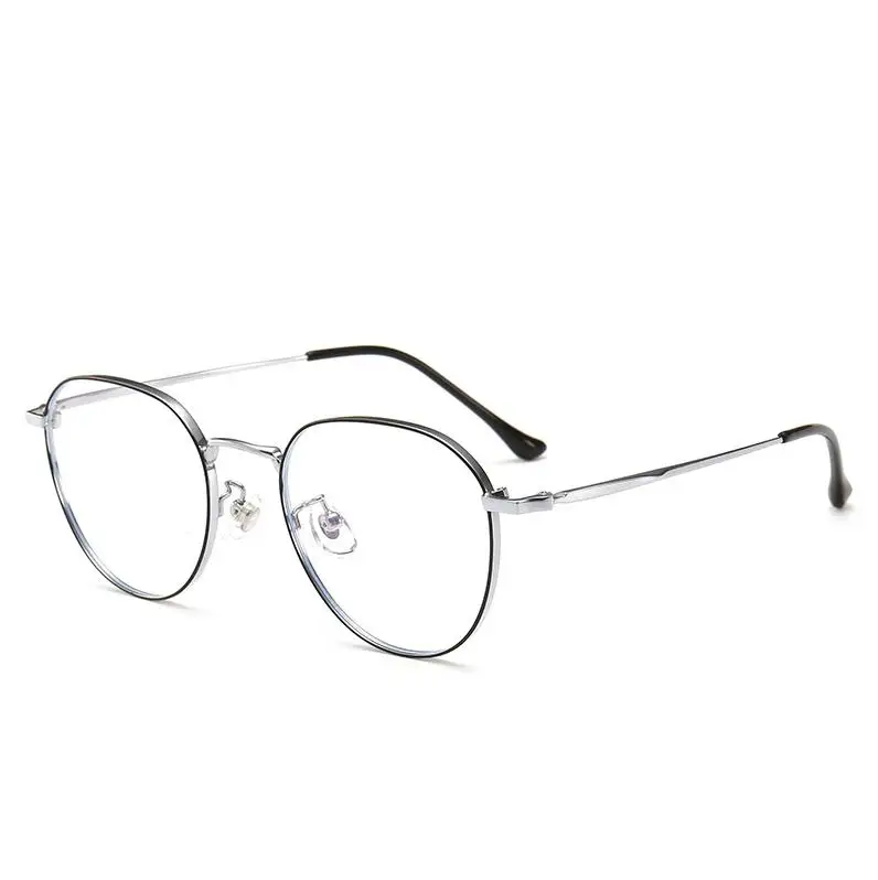 Retro round B titanium Metal Full Glasses Prescription Optical Glasses Frames Spectacles Armacao De Oculos Eyeglasses Frame - Цвет оправы: C6 BLACK SILVER