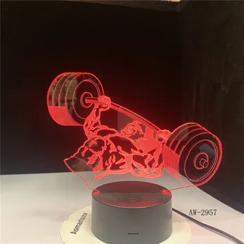 

Weight Lifting 3D Night Light 7 Color Changing Acrylic USB Novelty Visual Desk Lamp Home Decor Sleep Lighting Gym Gifts AW-2957