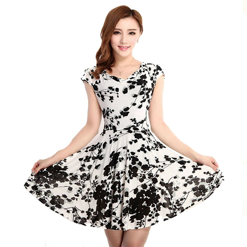 

4XL New Fashion women Summer dresses style Floral Print Short sleeve sundress Slim Elegant Plus Size Beach Mini Dress