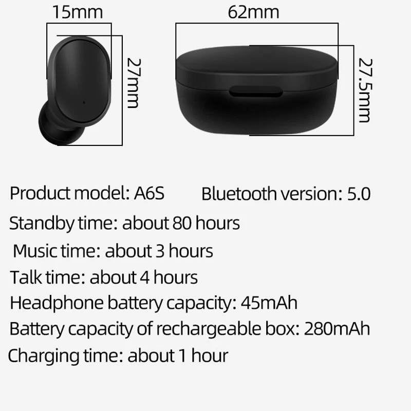 A6S 5,0 TWS Bluetooth наушники беспроводные наушники стерео гарнитура мини наушники для Xiaomi iPhone huawei samsung