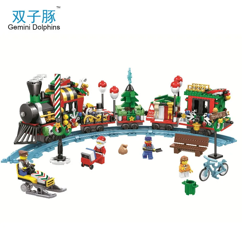 

Christmas series Santa Village Train Compatible Legoing Model Building Blocks Bricks Toys for Children Christmas Kids Gift