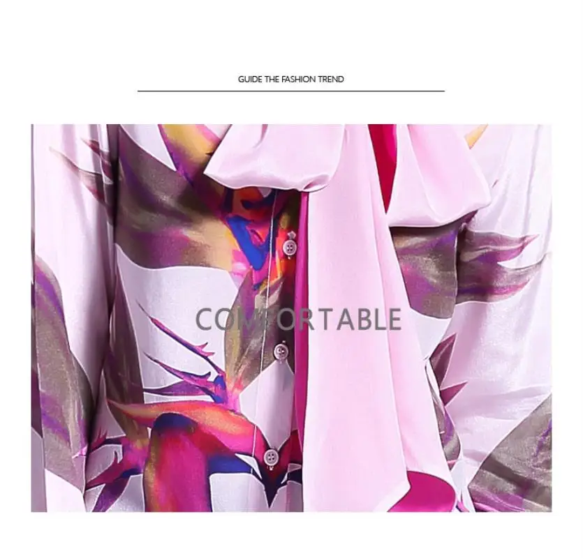 Vestidos Spring Women Blouse 2018 Runway Fashion Print Flowers Bow Plplin Long Sleeve Work Wear Lapel Collar Shirts