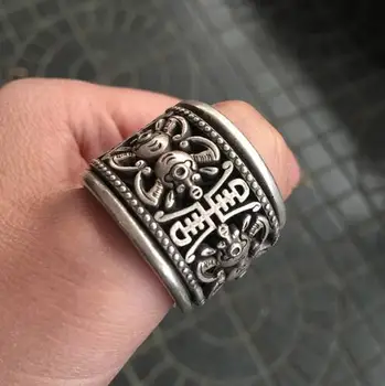 

High-quality fashion free shipping India and Nepal China'sancient and beautifulTibetan Miao silver mantra auspicious thumb ring
