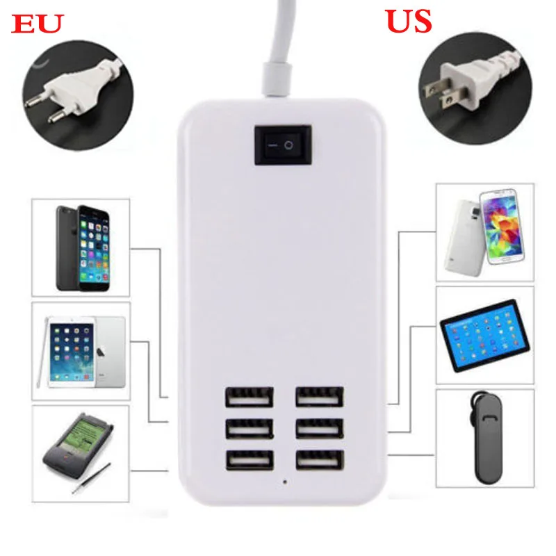 

Multi-function Wall Dock Charger 6 USB Ports 5V 6A 30W with EU/US Plug Phone USB Power Adapter For iPhone 8 x samsung S10 huawei