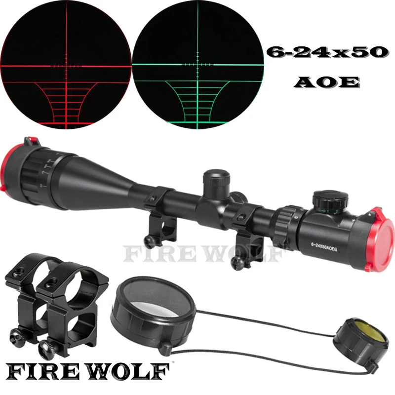 FIRE WOLF 6-24X50 EG Riflescope Adjustable Green Red Dot Hunting Light Tactical Scope Reticle Optical Sight Scope With Red Cover FIRE WOLF 6-24X50 EG Riflescope Adjustable Green Red Dot Hunting Light Tactical Scope Reticle Optical Sight Scope With Red Cover