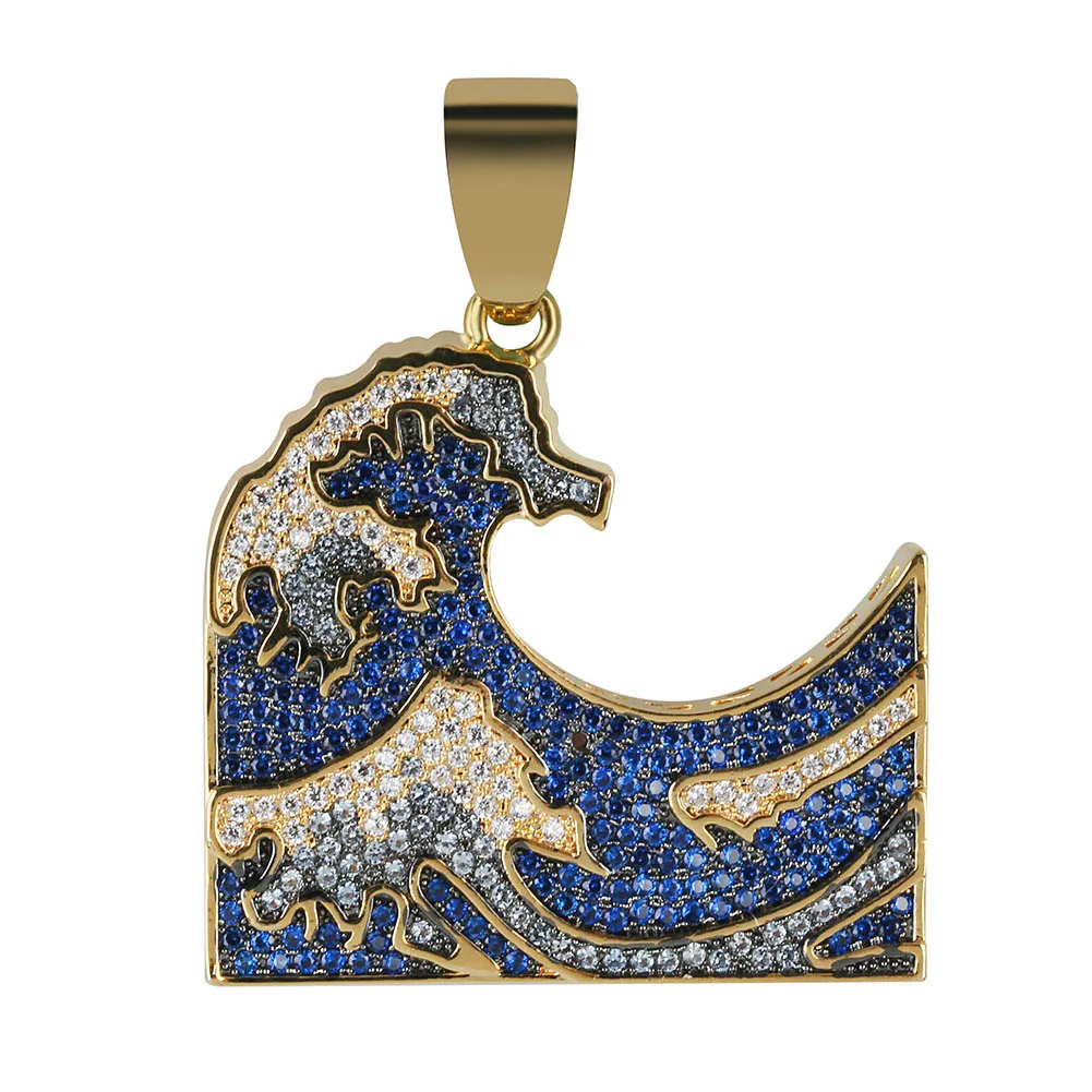 Большая волна Kanagawa Iced Out кулон ожерелье мужские/женские цветные Красочные циркония хип хоп золотой цвет Шарм цепи ювелирные изделия подарок - Окраска металла: P18100022